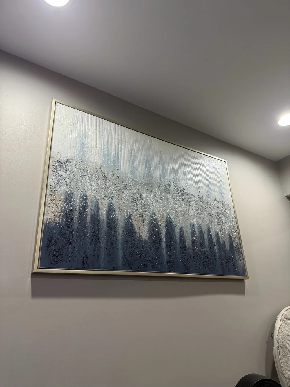 Blue Abstract Textured Wall Art - Brushed Coastal Canvas